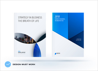 Material design template with blue colourful circles intersections. Creative abstract brochure set, annual report
