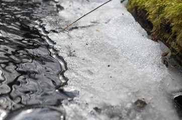 Edge of melting ice by the stream.