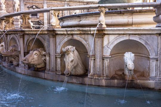 Sculptures of Palermo fountain Pretoria, Sicily, Italy.
