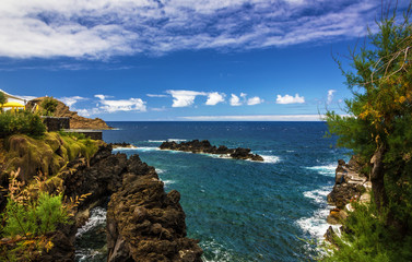 Fototapeta premium Rock sea side, Madeira island sea view, Portugal