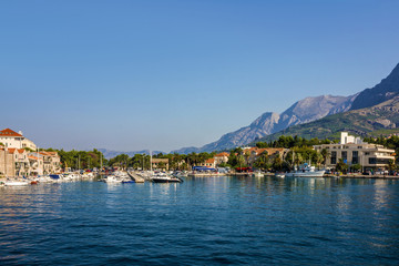 Fototapeta na wymiar Croatia, Makarska Croatian resort sea side panoramic view.