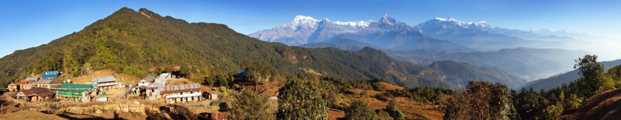 Fototapeta na wymiar Panorama of mount Annapurna range, Nepal Himalayas