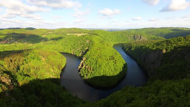 Beautiful view of Vltava river from Maj viewpoint. Location country of Czech Republic, Europe.