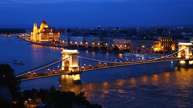View of cityscape of Hungarian parliament building. Location Budapest, Danube river,  Hungary.
