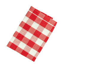 Fototapeta na wymiar Tablecloth red white checkered with space for your text. Isolated on white background.
