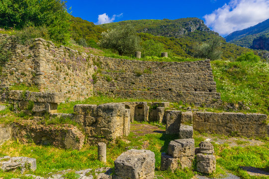 The ancient city Gortys (Gortyna) is located in the valley of the Lousios river in Arcadia of Peloponnese Greece. Ancient Gortys was known for its Temple of Asclepius.