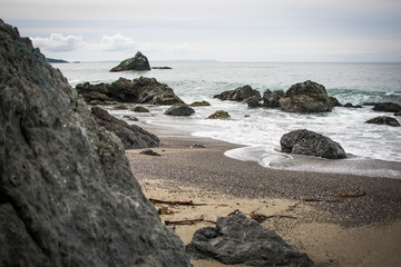 Fototapeta na wymiar coastal landscape with waves and rocks