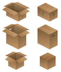 Various Cardboard Shipping, Packing and Moving Boxes Vector Illustration 