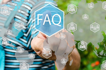 Farmer  presses the FAQ button on the touch screen.