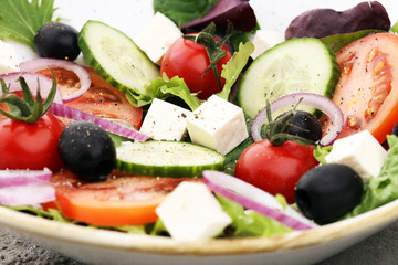 Salad with cheese and fresh vegetables and olives. Greek salad.