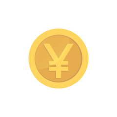 Golden glossy yen coin. Gold pictograph yen shiny coin.