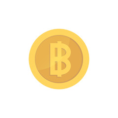 Golden glossy baht coin. Gold pictograph baht shiny coin.