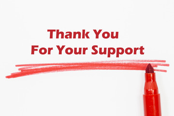 Thank You For Your Support word written with red marker