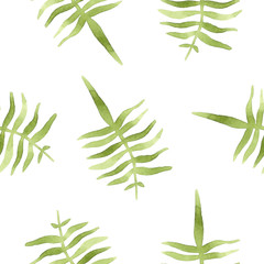 Watercolor illustration. Seamless pattern from tropical leaves