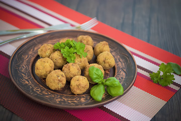Traditional jewish and middle eastern dish. Falafel. Israeli cuisine concept.