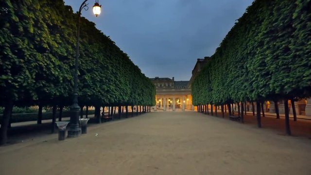 Palais-Royal (1639), originally called Palais-Cardinal, it was personal residence of Cardinal Richelieu in Paris, France on July 13,2012. Columns Buren (1985).