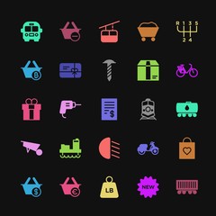 Modern Simple Colorful Set of transports, industry, shopping Vector fill Icons. Contains such Icons as  message, weight,  sign, school, train and more on dark background. Fully Editable. Pixel Perfect