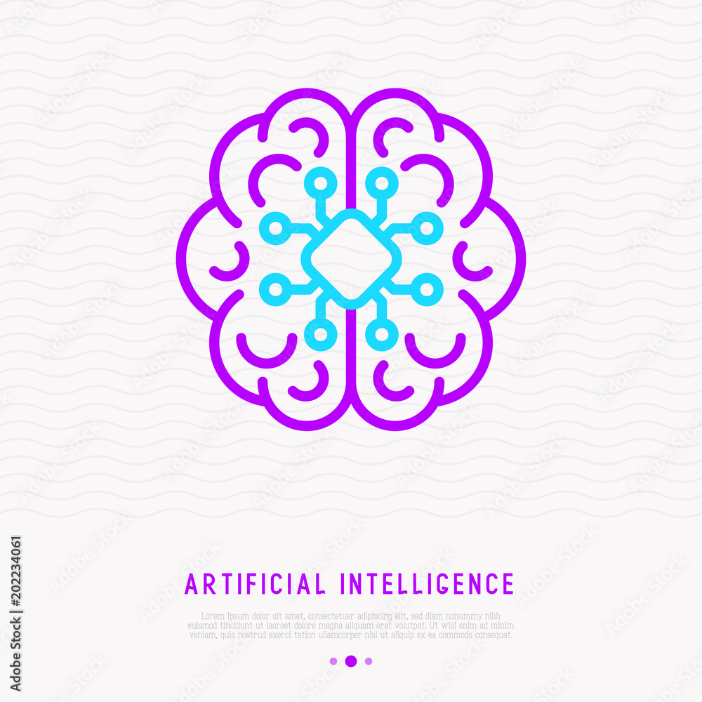 Poster artificial intelligence or machine learning thin line icon. modern vector illustration.