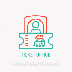 Train ticket office thin line icon. Modern vector illustration.