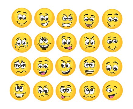 vector emoticons emoji set. cartoon face expressions