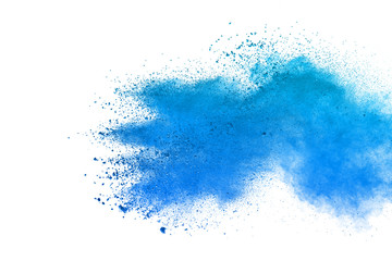 Blue Powder explosion on white background