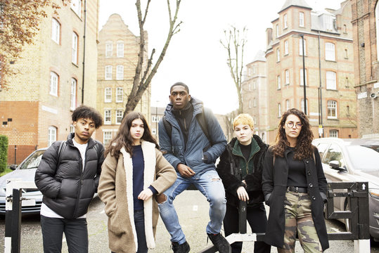 Group of teenage friends in an urban street
