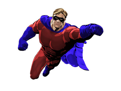 Superhero flying and smiling Illustration on white