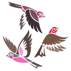Stylized Birds - Rosefinches in flight