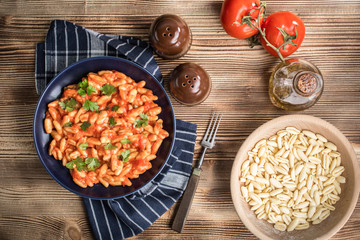 Cavatelli pasta with fresh tomato sauce.