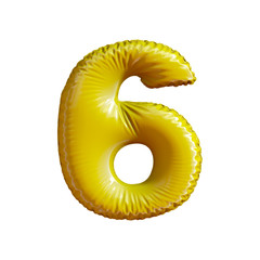 Number 6 six of gold balloons on a white background.