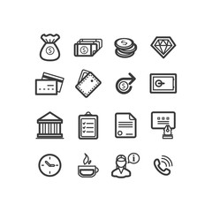 Banking, money, finance, thin line color icons set, vector illustration