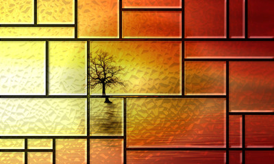 Mosaic Glass 1 - Landscape 4 Tree Sunset