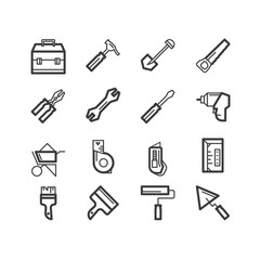 repair tools line icons set