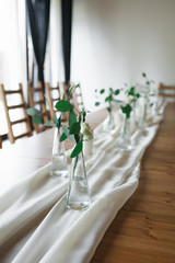 Wedding decor. Wedding interior. Festive decor. Table decor. Table layout. Restaurant interior. Selection focus