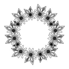 floral wreath icon over white background, black and white design. vector illustration
