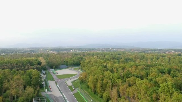 Monza racetrack aerial view on sunset