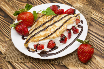 Crepes with Banana and strawberries