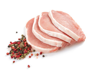 sliced raw meat isolated on white