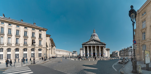Paris, France - 05 May, 2017: Panorama of Paris Pantheon building and square in Latin Quartier , France