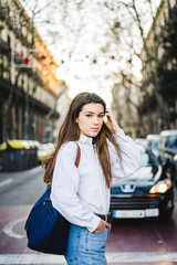 Young girl walking through Barcelona