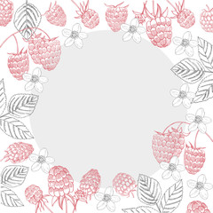 Vector frame with hand drawn  berry. Raspberry.  Sketch illustration