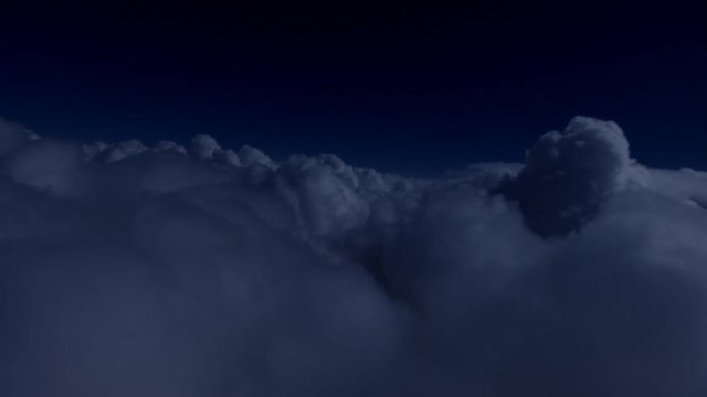 Teetering night flight over clouds 