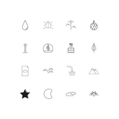 Nature simple linear icons set. Outlined vector icons