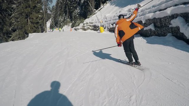 A young having fun man skiing. - Slow Motion