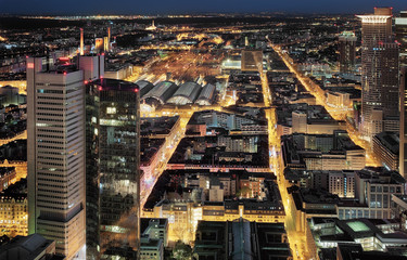Aerial night view of Frankfurt, Germany.