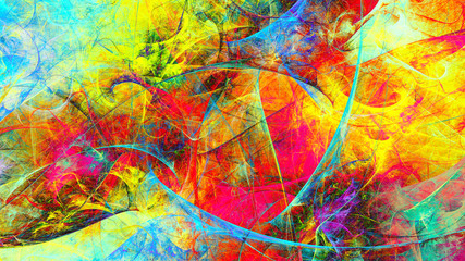 Bright artistic splashes. Abstract painting color texture. Modern futuristic pattern. Multicolor dynamic background. Fractal artwork for creative graphic design