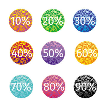 Set of buttons of icons for sales. Percentages of discounts. Vector graphics