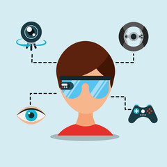 young man with virtual reality goggles vector illustration