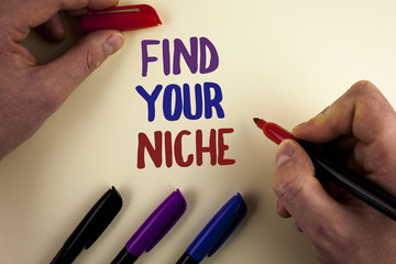 Text sign showing Find Your Niche. Conceptual photo search for your field Decide Choice education...