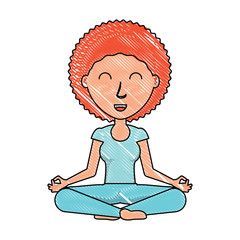 cartoon yogi woman practicing yoga over white background, colorful design. vector illustration